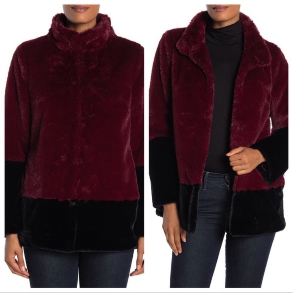 Trina Turk Blanche Faux Fur Color Block Coat Size Small